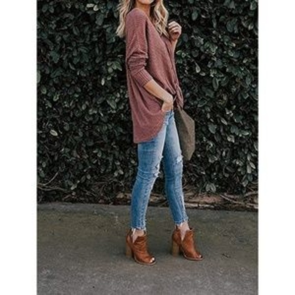 Womens "Ella" Tie Knot Loose Henley Top - Picture 3 of 4